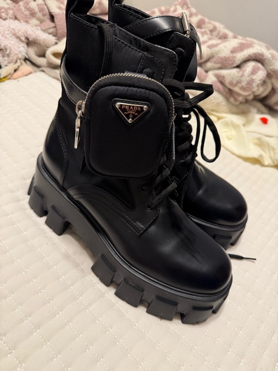 Prada Shoes - Prada Black Leather Lug Combat Boots with Removable Pouch